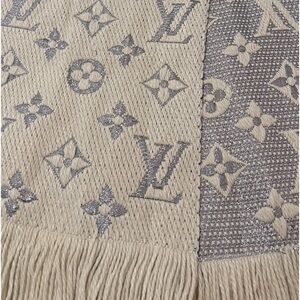 LOUIS VUITTON AUTHENTIC SHINE LOGOMANIA Pearl/ Gray SCARVE